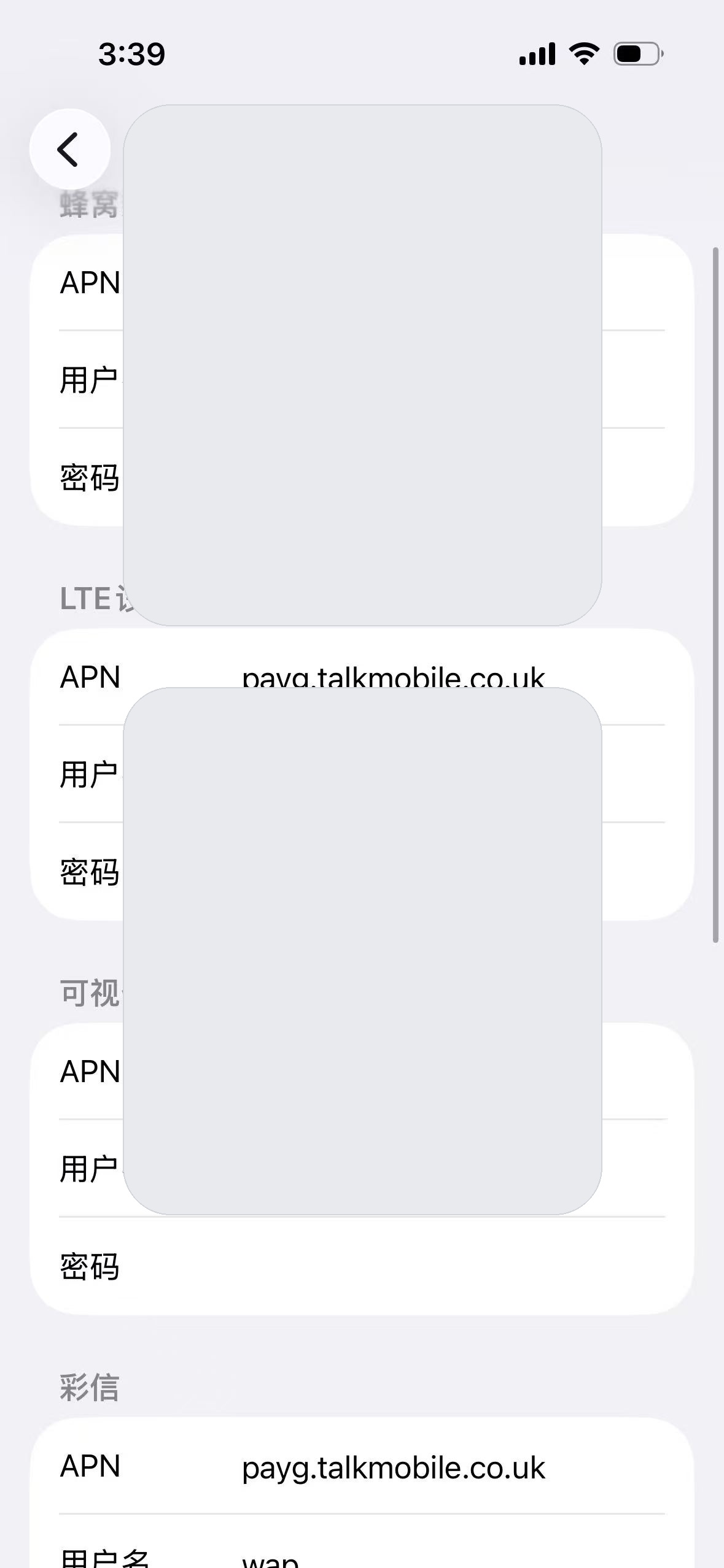 iPhone eSIM APN 配置页面一